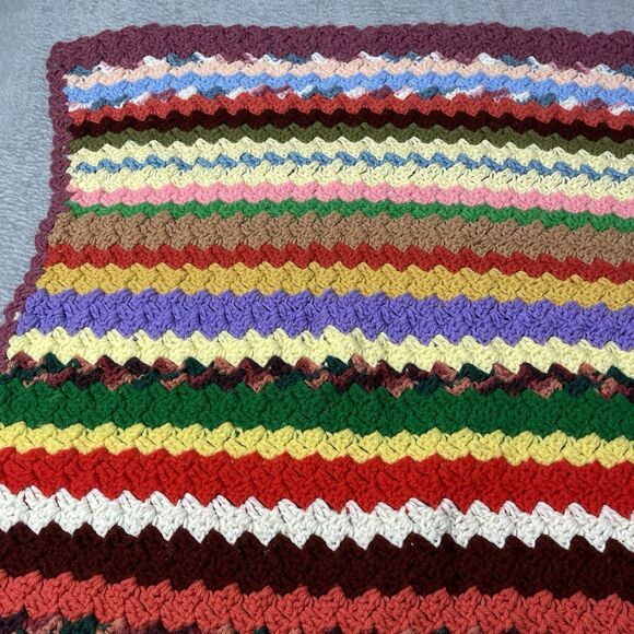 Vintage Handmade Crocheted Grannycore Afghan Throw Blanket 44x32 Fall Cottage - Picture 5 of 7